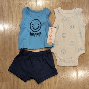 Cat & Jack Light Blue, White & Navy Smiley Three-Piece Set